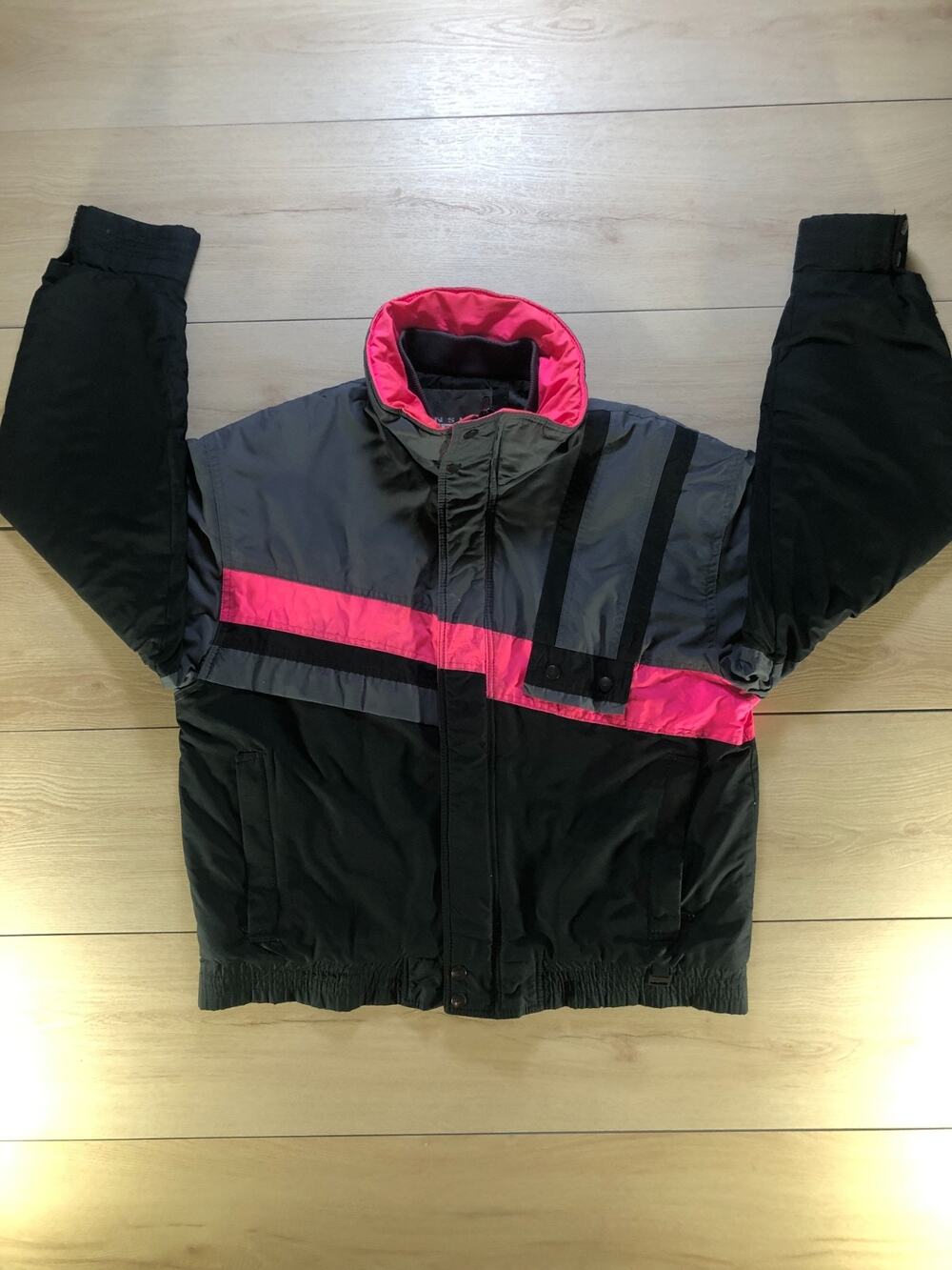 Inside Edge Vintage Neon Ski Jacket Mens M Pink Gray Padded Bomber 90s [0009]